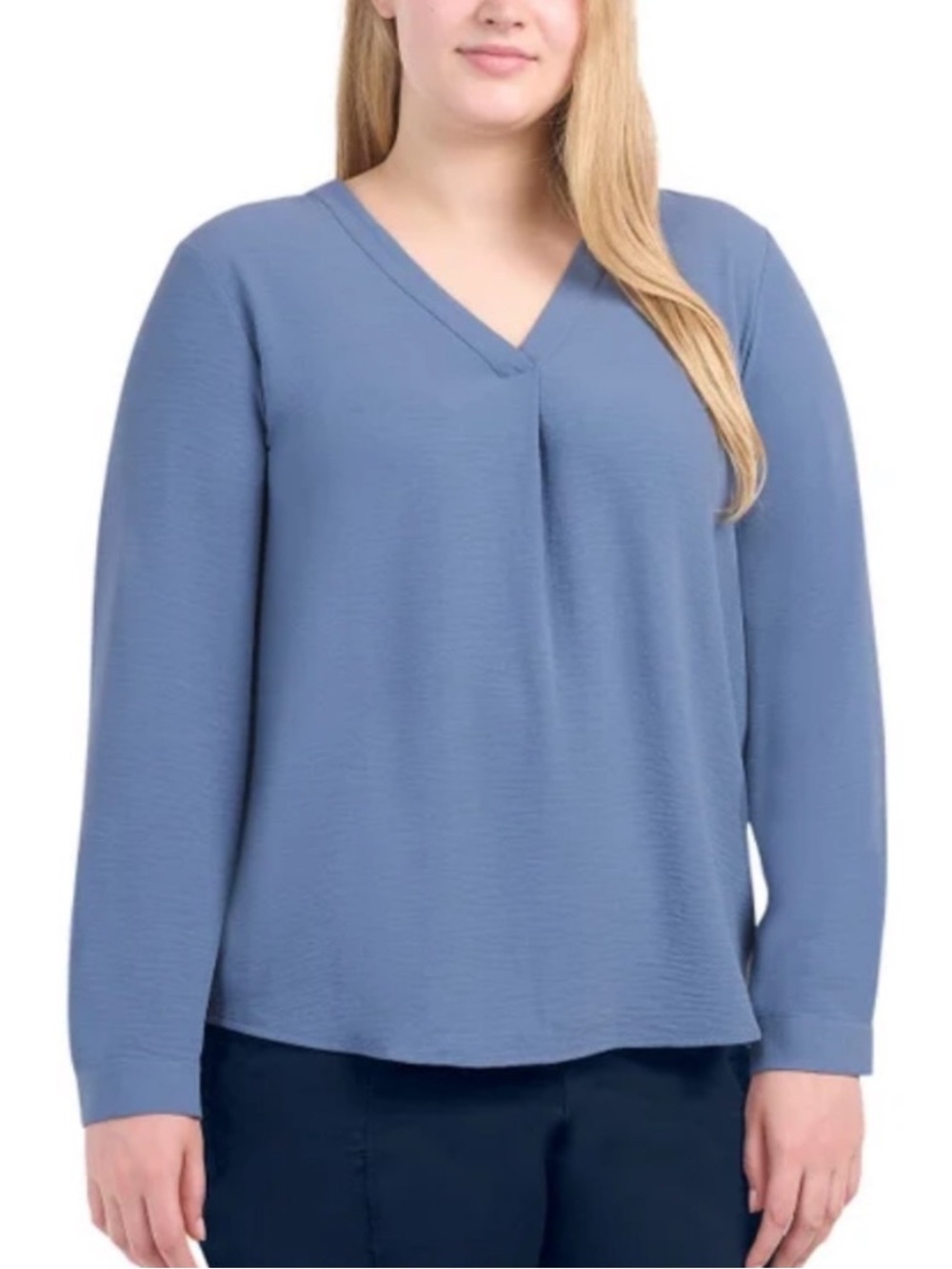 Dalia Long Sleeve Crepe Blouse in Wild Wind Blue Size Large
